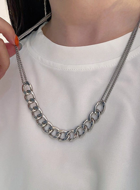ins欧美夸张宽版NK链子粗钛钢项链男女高级感古巴颈链不掉色