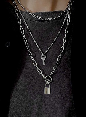 冷淡风钥匙拼接多层链条项链