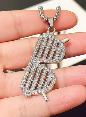 ins新款镶钻眼镜太阳镜吊坠欧美嘻哈个性墨镜项链时尚百搭毛衣链