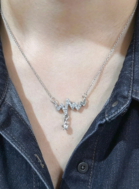 银色心电图吊坠锁骨链