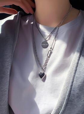 ins风爱心拼接双层项链