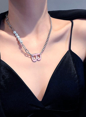 欧美小众反光字母拼接项链