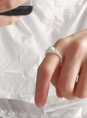 日韩素圈水晶珍珠女戒指