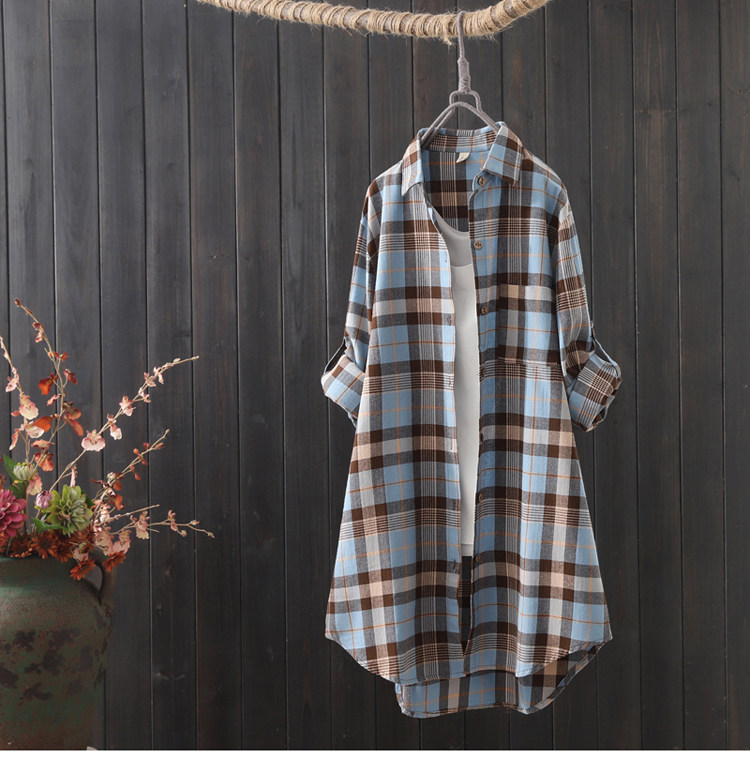中长款宽松格子衬衫女外套防晒衣 渔阳服饰衬衫
