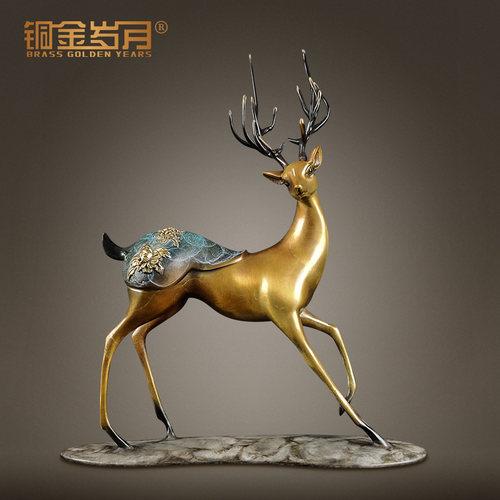 《福鹿双全》铜鹿摆件工艺品中式轻奢客厅电视柜玄关装饰乔迁礼品 - 图1