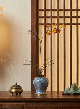 《兰之倚倚》黄铜兰花摆件新家软装客厅玄关电视柜壁龛壁柜装饰品