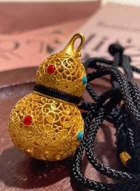 宫廷风黄金色葫芦吊坠编绳项链