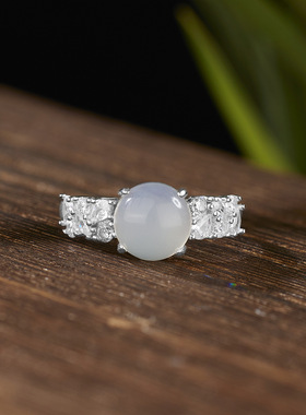 银镀金白玉髓螺钿开口可调戒指