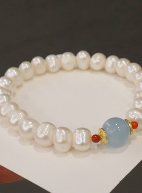 淡水珍珠海蓝宝手链ins风礼物