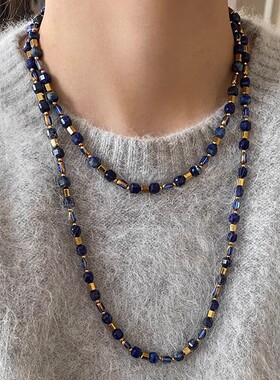 轻奢小众青金石双层锁骨链女款