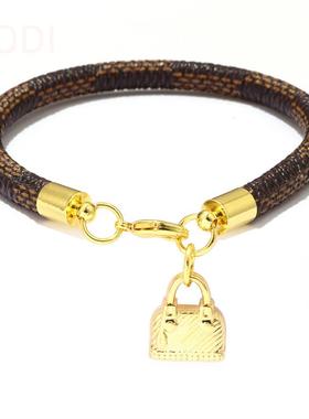 欧美跨境时尚潮流条纹手链迷你包包挂件电镀真金手链女百搭高级感