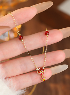 中式复古锦鲤红玛瑙吊坠锁骨链