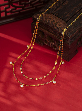 法式复古双层满天星钻石锁骨链