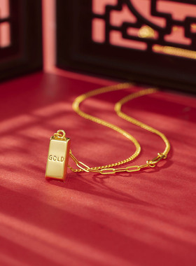 轻奢ins风小金条吊坠锁骨链女