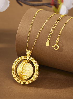 古法黄金色财神吊坠旋转毛衣链