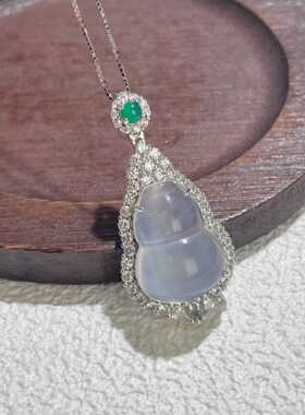 缅甸老坑冰种翡翠葫芦925银项链