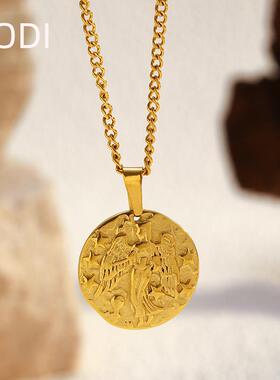 跨境方形时尚设计感304不锈钢吊坠18k炉内真金电镀不掉色钛钢项链