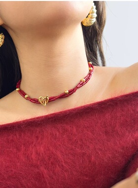 气质幸运草钱币红玛瑙项链