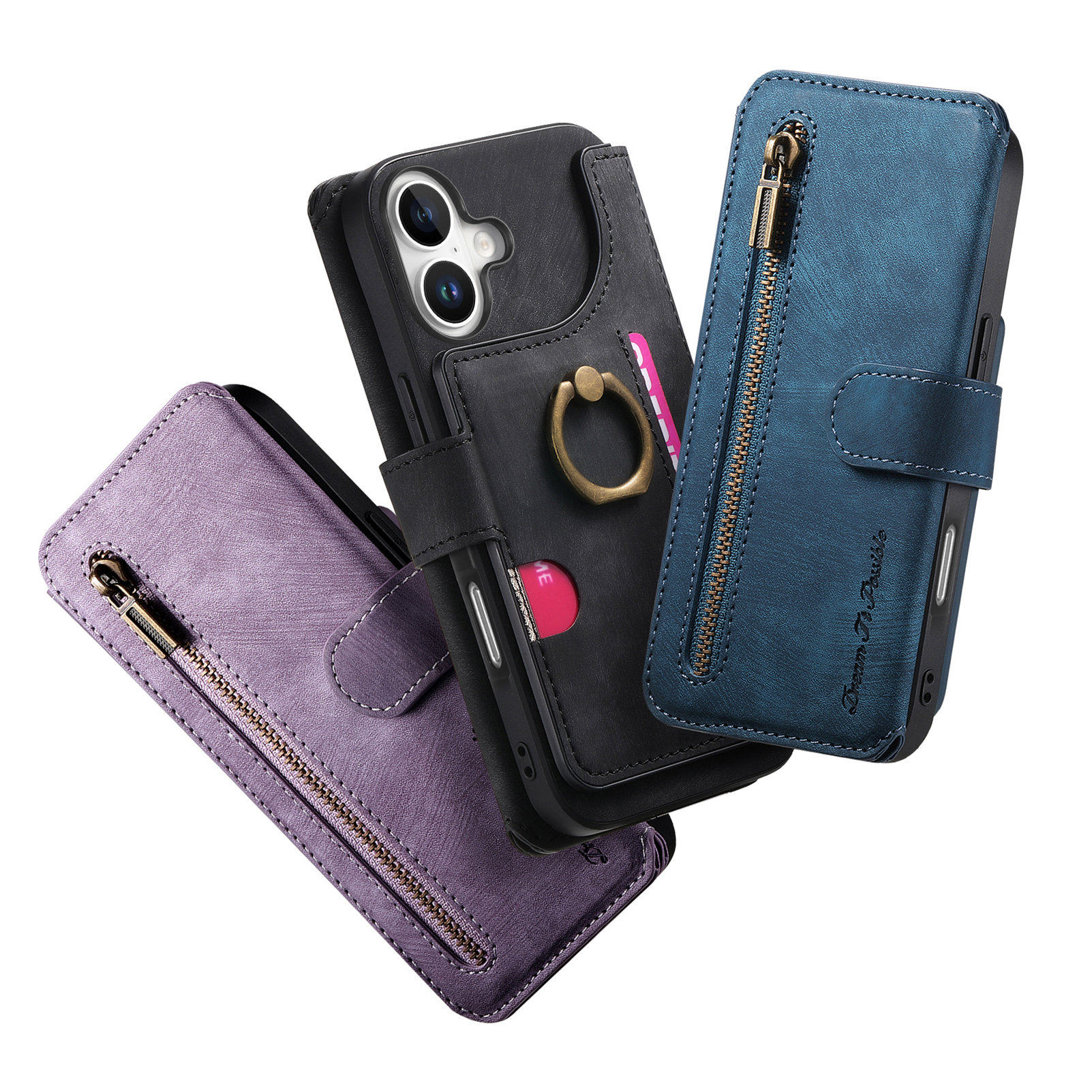 苹果16P适用iphone16promax翻盖手机壳15plus多卡位14皮套13苹果12拉链钱包11保护套se3可插卡xs支架xr指环8