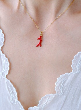 度假风红色滴油仿珊瑚锁骨链