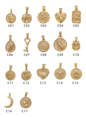 项链吊坠月亮钛钢项坠钥匙金币