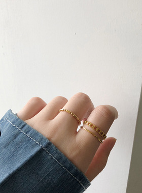 双层戒指锁链线条镂空欧美女宽版