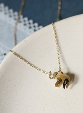 设计吉祥小象大象拼接玩具几何特色项链锁骨链 钛钢镀金色