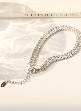 手链立方锆石排钻轻奢满钻银色