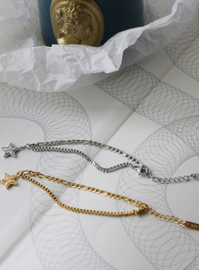 五角星拼接链条手链百搭时尚BF风中性欧美钛钢镀金不掉色SL058