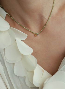 手工串珠项链锆石橄榄绿锁骨链