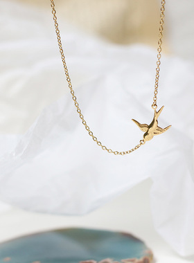 XL449 钛钢欧美燕子飞燕飞鸟颈链choker脖链项链锁骨链 镀18K金
