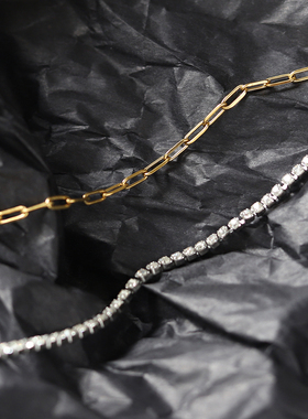 法式排钻钛钢镀18K金锁骨链