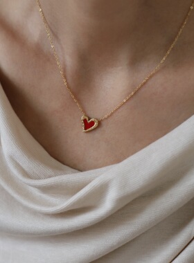 XL575 偏爱 设计感小红心爱心锁骨项链女百搭礼物 钛钢镀金锡纸纹