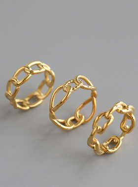 法式绳结镂空钛钢镀18K金戒指