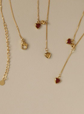 酒红流苏爱心项链小巧网红锁骨链