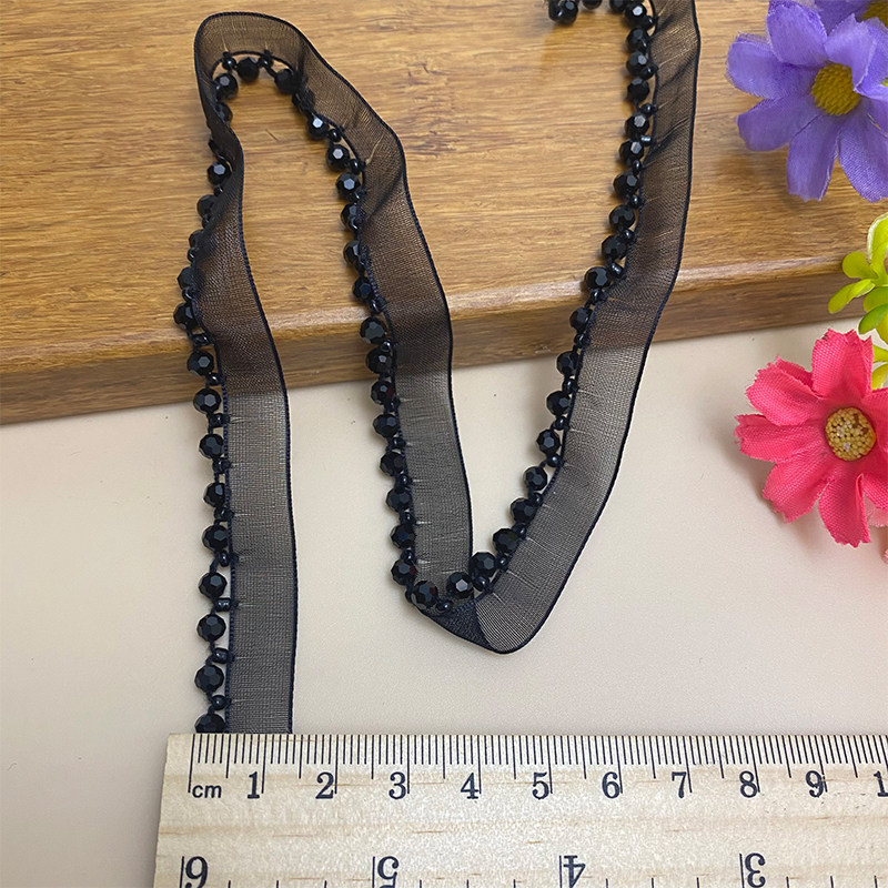 4mm手工水晶纱边钉珠子母带花边DIY服装袖口领口门襟辅料配饰,淘宝优惠券,粉丝福利购,淘宝优惠卷
