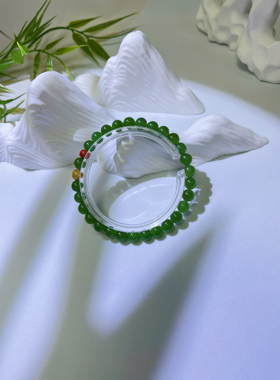 天然碧玉18K手链女单圈多圈绿色小颗粒清新民族风颜色