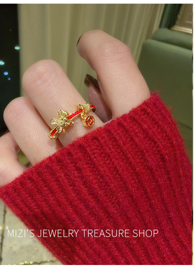 金钱飞马红绳  开口戒指