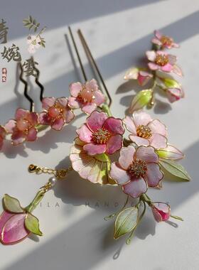 清婉雯非遗原创绒花桃花发钗发簪