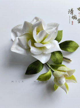 清婉雯绒花栀子花素雅木簪