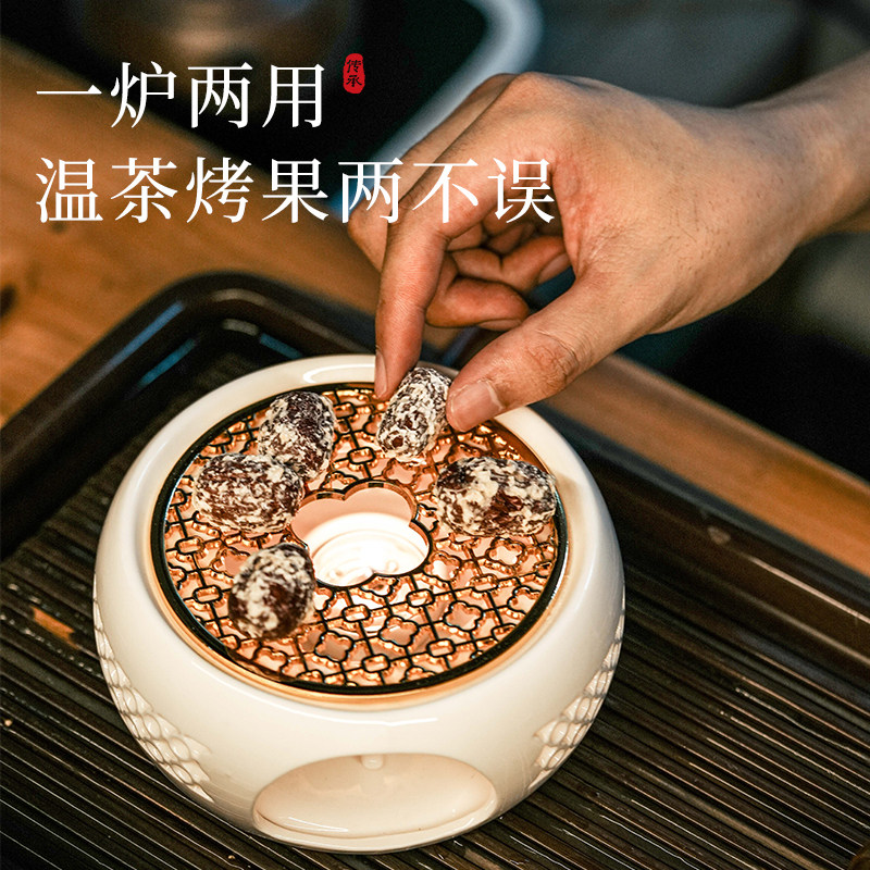 蜡烛加热鼓型镂空黑白陶瓷温茶炉恒温花茶壶套装带防烫底座煮茶器,淘宝优惠券,粉丝福利购,淘宝优惠卷