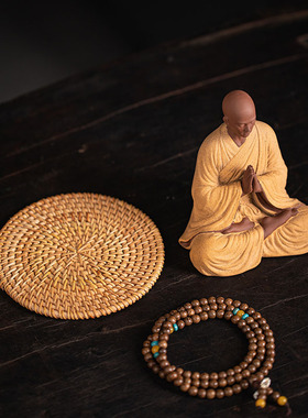 精品禅意紫砂小和尚摆件创意工艺品人物车载装饰家居客厅茶室摆设