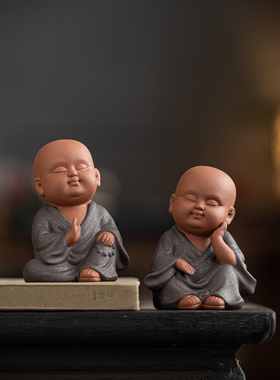 国风禅意紫砂小和尚摆件