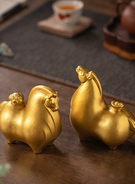 中式陶瓷金色马摆件马年吉祥物