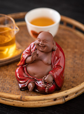 紫砂弥勒佛摆件桌面装饰工艺品