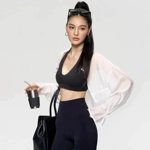DCW深V运动内衣弹力挂脖美背外穿普拉提瑜伽套装健身训练文胸bra - 图2