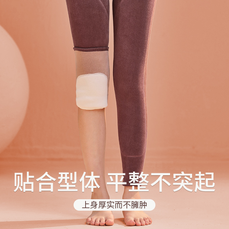 德绒保暖秋裤女士内穿加绒加厚高腰护膝打底羊羔绒棉毛裤冬季大码 - 图3