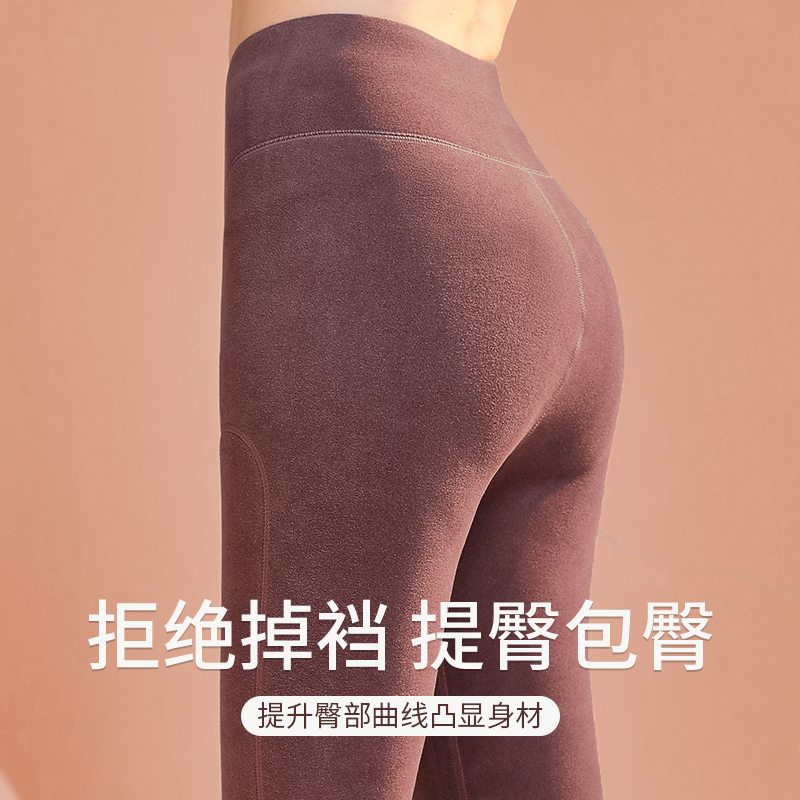 德绒保暖秋裤女士内穿加绒加厚高腰护膝打底羊羔绒棉毛裤冬季大码 - 图2