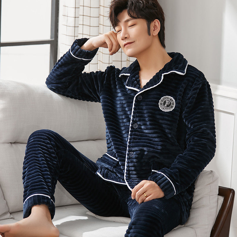 男士秋冬季珊瑚绒加绒款青年睡衣 法曼莱睡衣/家居服套装