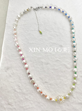 百元内饰品｜小雏菊蝶贝彩虹巴洛克异形珍珠项链 少女通勤日常